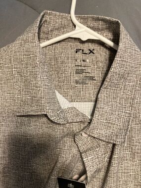FLX Men's Casual Button-Down Shirt in Light Taupe Grid